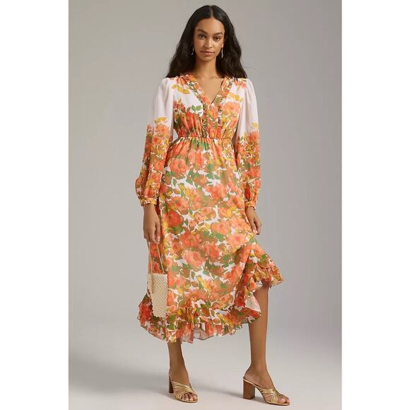 Anthropologie Vineet Bahl Floral Long-Sleeve Tiered Midi Maxi Dress - Picture 13 of 13